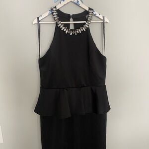 Bisou Bisou Black Peplum Dress with Embellished Neckline